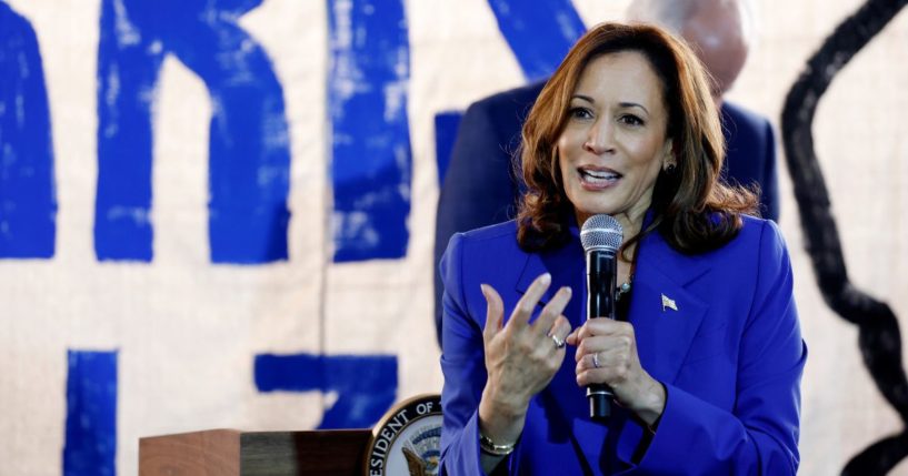 Democratic presidential candidate, U.S. Vice President Kamala Harris speaks at a campaign canvass kickoff event at a Beaver County Field Office on August 18, 2024 in Rochester, Pennsylvania.