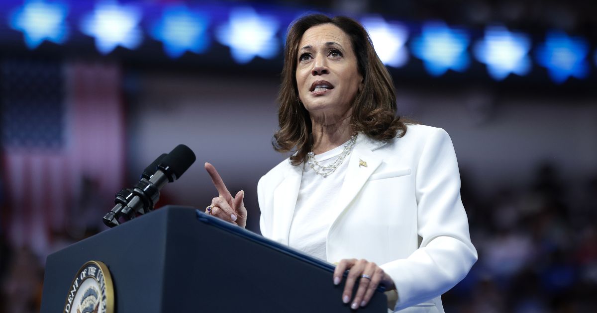 Democratic presidential nominee, U.S. Vice President Kamala Harris speaks at a campaign rally at the Enmarket Arena August 29, 2024 in Savannah, Georgia.