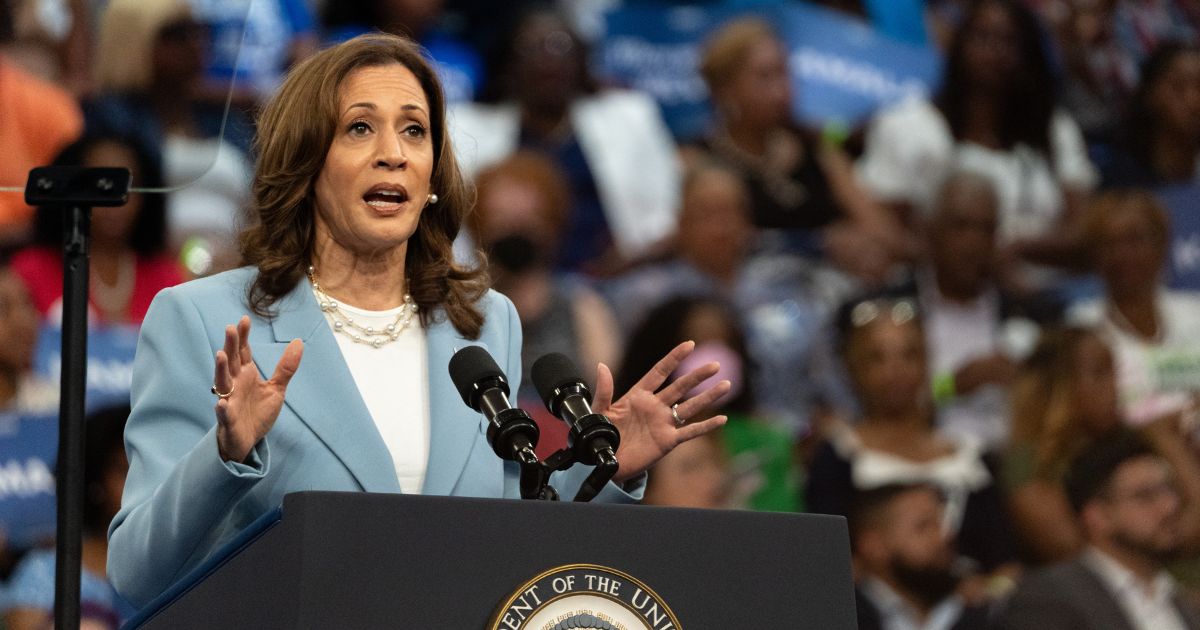 Democratic presidential candidate, U.S. Vice President Kamala Harris speaks at a campaign rally at the Georgia State Convocation Center on July 30, 2024 in Atlanta, Georgia.