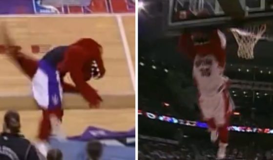 These X screen shots show Toronto Raptors mascot "The Raptor" failing at various Olympic sports.