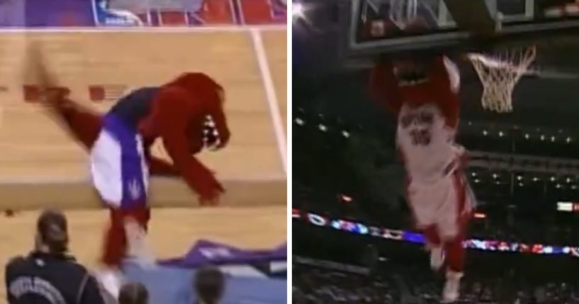 These X screen shots show Toronto Raptors mascot "The Raptor" failing at various Olympic sports.