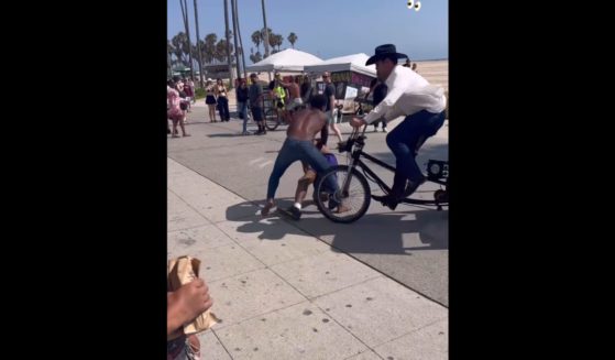 This Instagram screen shot shows an incident where a pedi-cab driver disrupted a fight at Venice Beach, California.