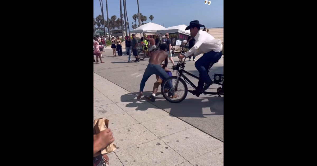 This Instagram screen shot shows an incident where a pedi-cab driver disrupted a fight at Venice Beach, California.