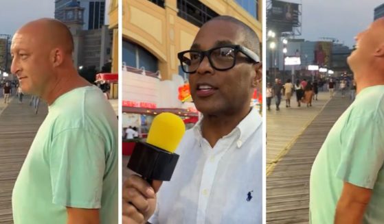 These X screen shots show Don Lemon (C) and a man (L and R) he interviewed in Atlantic City, New Jersey, in a clip posted to X on Aug. 17.