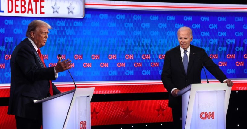 U.S. President Joe Biden and Republican presidential candidate, former U.S. President Donald Trump participate in the CNN Presidential Debate at the CNN Studios on June 27, 2024 in Atlanta, Georgia.