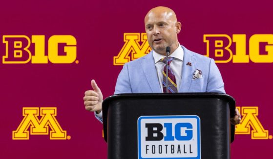 Head coach P.J. Fleck of the Minnesota Golden Gophers speaks to the media during Big Ten football media days at Lucas Oil Stadium on July 25, 2024 in Indianapolis, Indiana.