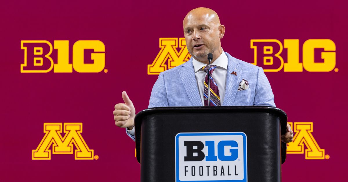 Head coach P.J. Fleck of the Minnesota Golden Gophers speaks to the media during Big Ten football media days at Lucas Oil Stadium on July 25, 2024 in Indianapolis, Indiana.