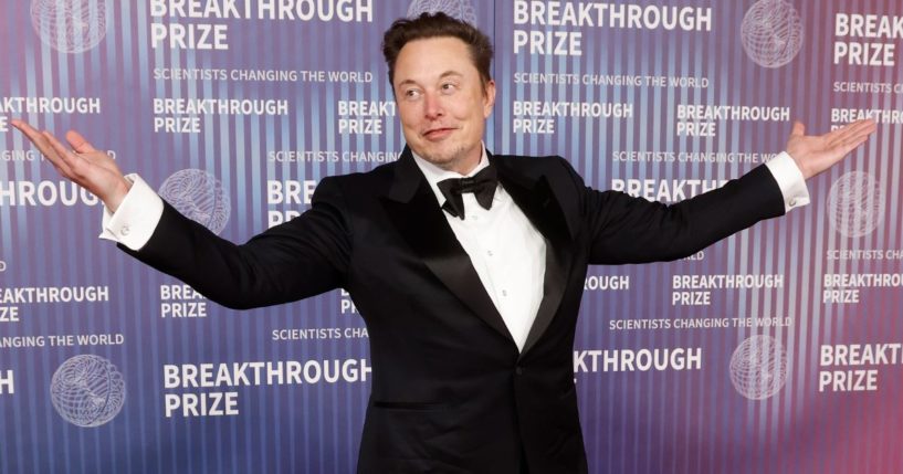 Elon Musk attends the 2024 Breakthrough Prize Ceremony at Academy Museum of Motion Pictures on April 13, 2024 in Los Angeles, California.