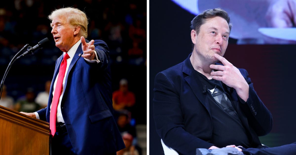 (L) Republican presidential nominee, former U.S. President Donald Trump speaks at a rally at the Brick Breeden Fieldhouse at Montana State University on August 9, 2024 in Bozeman, Montana. (R) Elon Musk attends 'Exploring the New Frontiers of Innovation: Mark Read in Conversation with Elon Musk' session during the Cannes Lions International Festival Of Creativity 2024 - Day Three on June 19, 2024 in Cannes, France.