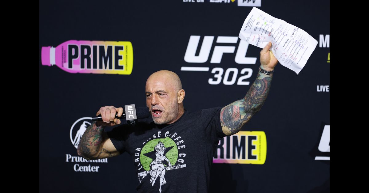 Joe Rogan speaks during the UFC 302 Ceremonial Weigh-in at Prudential Center on May 31, 2024 in Newark, New Jersey.