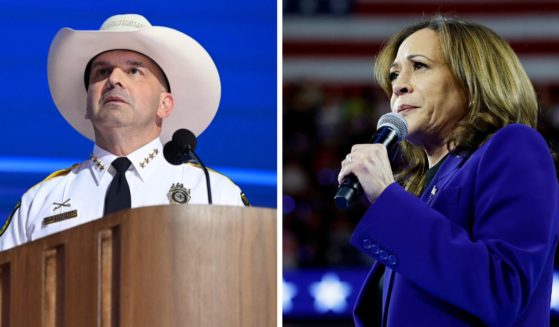 (L) Sheriff of Bexar County, Texas, Javier Salazar speaks on the third day of the Democratic National Convention (DNC) at the United Center in Chicago, Illinois, on August 21, 2024. (R) Democratic presidential candidate, U.S. Vice President Kamala Harris speaks at a campaign rally at the Fiserv Forum on August 20, 2024 in Milwaukee, Wisconsin.