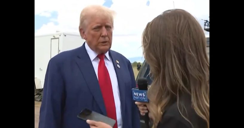 This X screen shot from a clip posted Aug. 22 shows former President Donald Trump speaking to News Nation, before an assassination attempt cut the interview short.