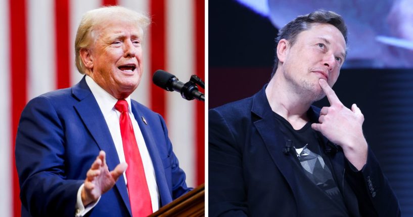 (L) Republican presidential nominee, former U.S. President Donald Trump speaks at a rally at the Brick Breeden Fieldhouse at Montana State University on August 9, 2024 in Bozeman, Montana. (R) Elon Musk attends 'Exploring the New Frontiers of Innovation: Mark Read in Conversation with Elon Musk' session during the Cannes Lions International Festival Of Creativity 2024 - Day Three on June 19, 2024 in Cannes, France.