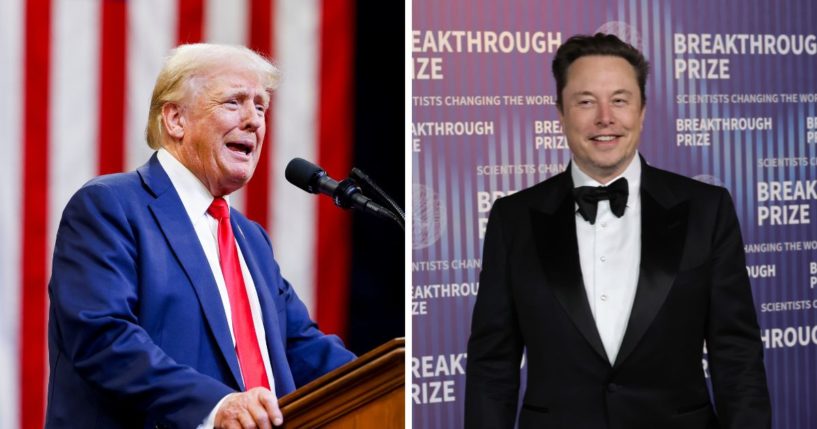 (L) Republican presidential nominee, former U.S. President Donald Trump speaks at a rally at the Brick Breeden Fieldhouse at Montana State University on August 9, 2024 in Bozeman, Montana. (R) Elon Musk attends the 10th Annual Breakthrough Prize Ceremony at Academy Museum of Motion Pictures on April 13, 2024 in Los Angeles, California.