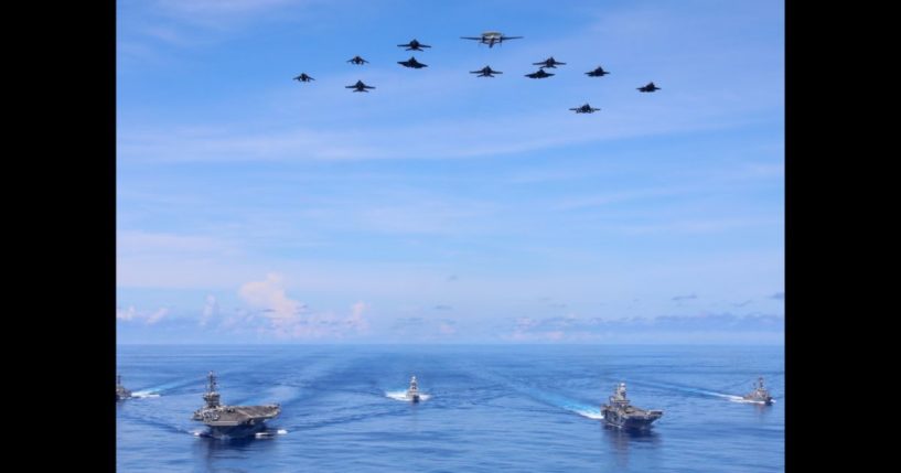 This X screen shot shows several ships, including the USS Lincoln, and planes in a post from Aug. 13.