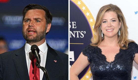 Republican Vice Presidential Candidate Sen. JD Vance, left, delivers remarks during a campaign rally in Philadelphia, Pennsylvania, on Aug. 6. Brianna Keilar, right, attends Full Frontal With Samantha Bee's Not The White House Correspondents' Dinner at DAR Constitution Hall on April 29, 2017, in Washington, D.C.