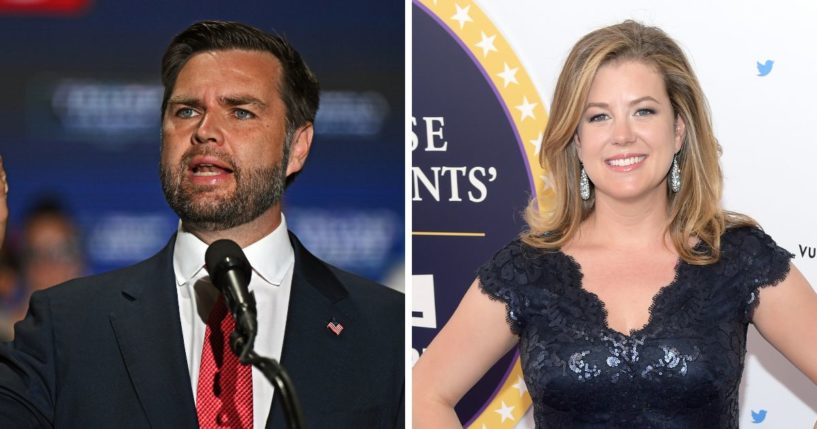 Republican Vice Presidential Candidate Sen. JD Vance, left, delivers remarks during a campaign rally in Philadelphia, Pennsylvania, on Aug. 6. Brianna Keilar, right, attends Full Frontal With Samantha Bee's Not The White House Correspondents' Dinner at DAR Constitution Hall on April 29, 2017, in Washington, D.C.