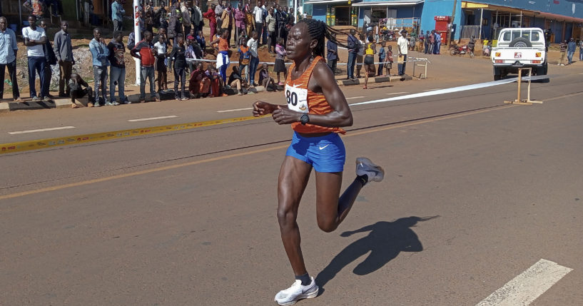 Rebecca Cheptegei, competes at the Discovery 10km road race in Kapchorwa, Uganda, on Jan. 20, 2023.