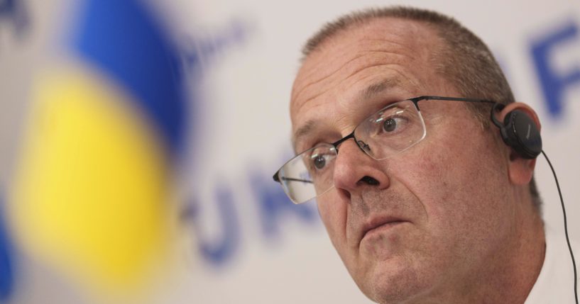 Doctor Hans Henri P. Kluge, WHO Regional Director for Europe, speaks to the media during a news conference in Kyiv, Ukraine, Thursday.