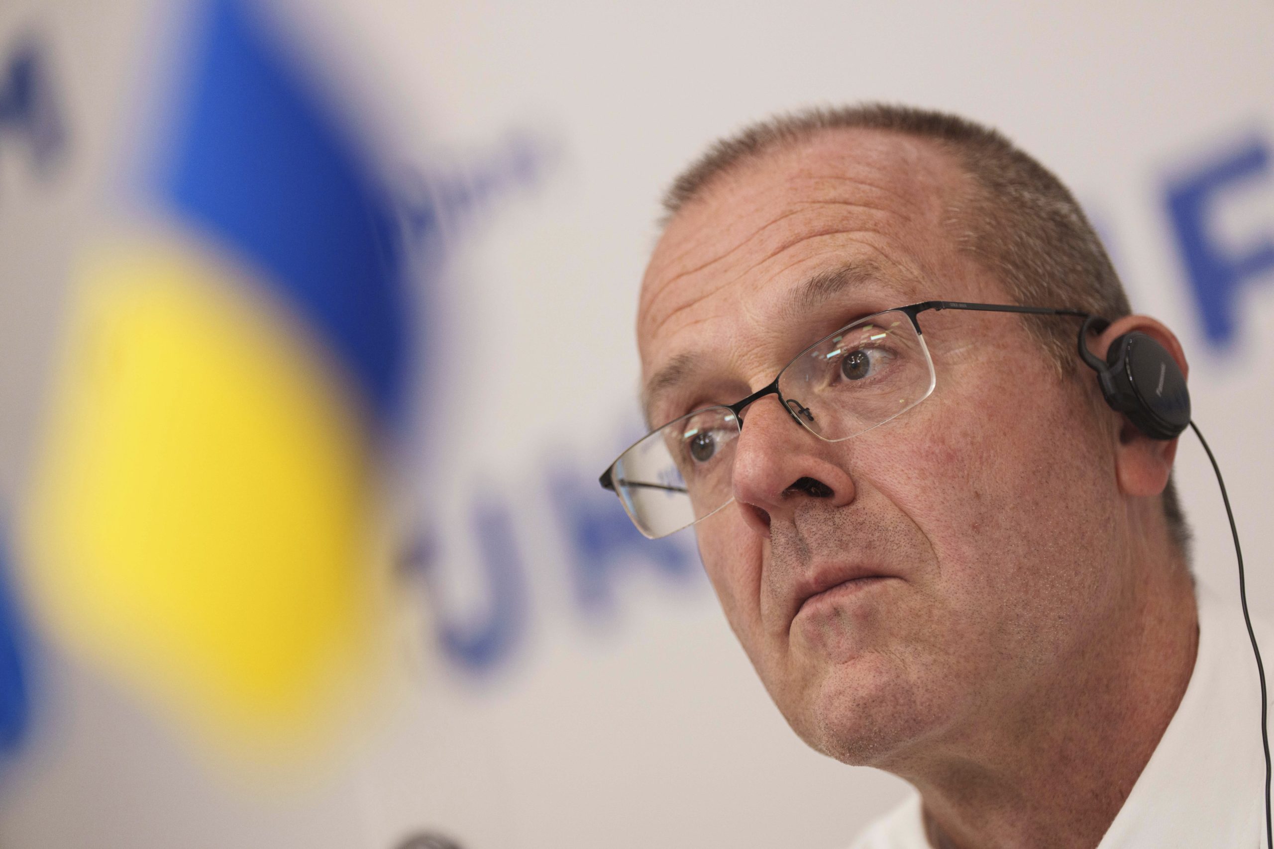 Doctor Hans Henri P. Kluge, WHO Regional Director for Europe, speaks to the media during a news conference in Kyiv, Ukraine, Thursday.