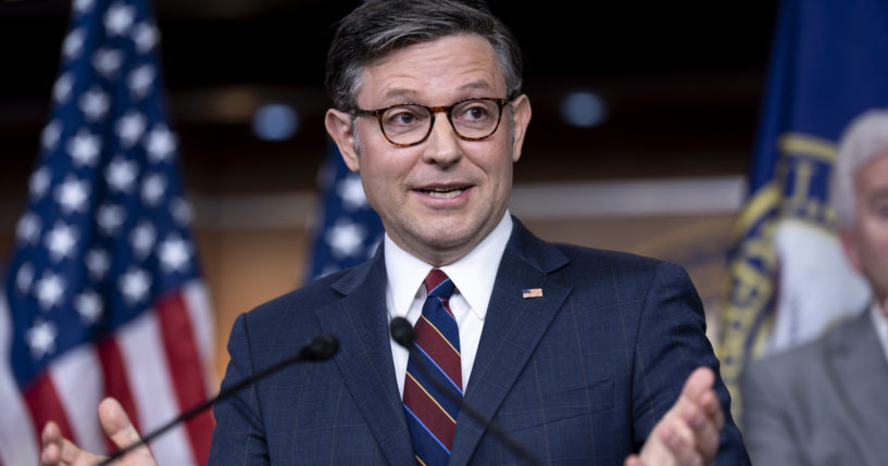 Speaker of the House Mike Johnson, R-La., speaks at the Capitol in Washington, July 23, 2024.