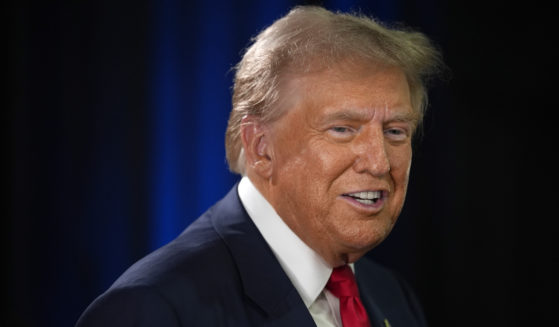 Former President Donald Trump speaks to reporters in the spin room after a presidential debate with Vice President Kamala Harris in Philadelphia, Pennsylvania, on Tuesday.