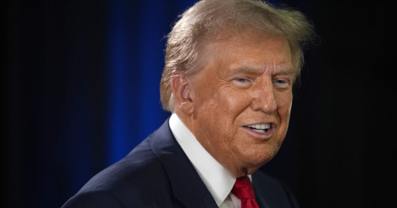 Former President Donald Trump speaks to reporters in the spin room after a presidential debate with Vice President Kamala Harris in Philadelphia, Pennsylvania, on Tuesday.