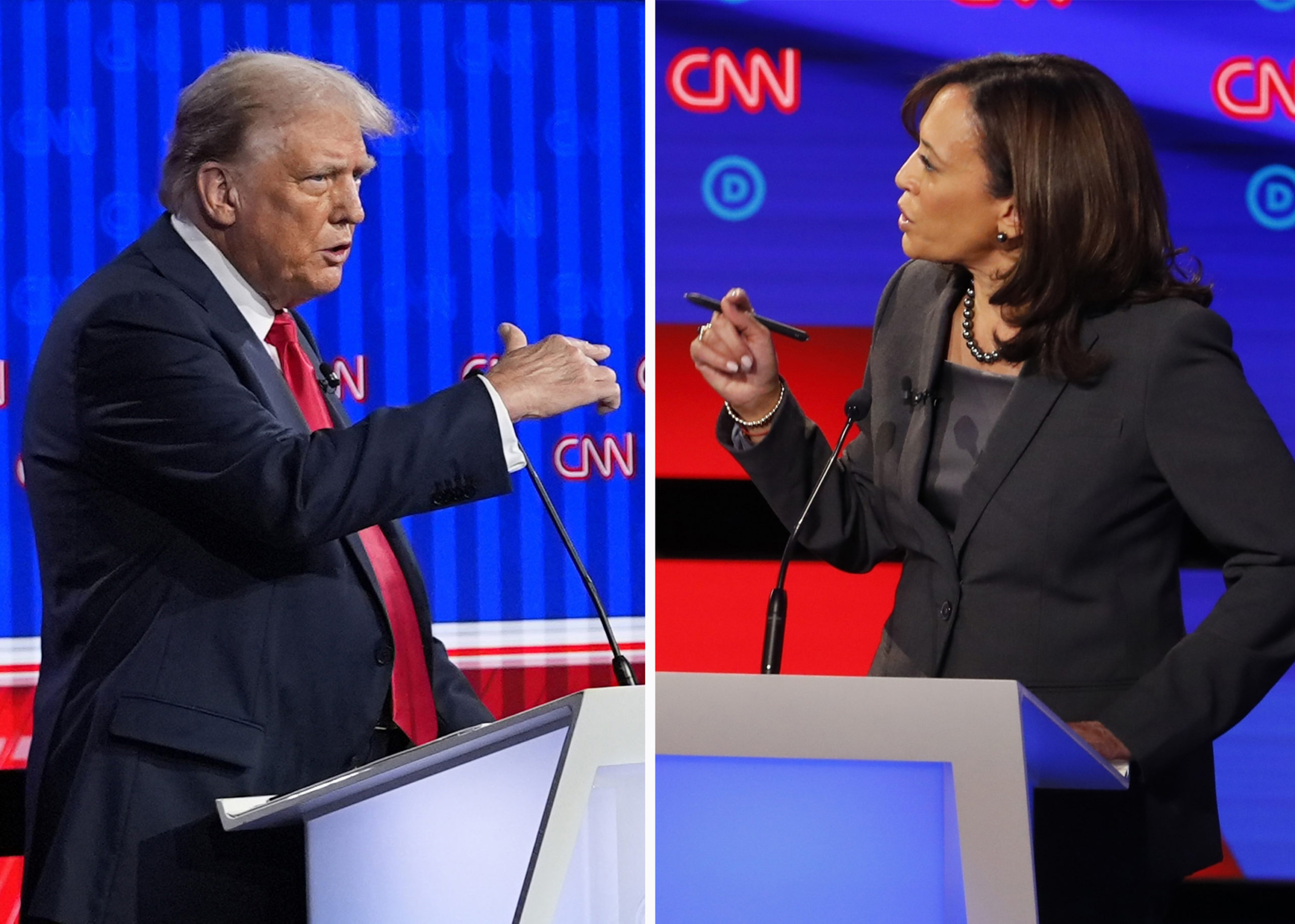 This combination photo shows Republican presidential candidate former President Donald Trump, left, and then-Sen. Kamala Harris, right, who will be participating in a presidential debate in Philadelphia, Pennsylvania, on Tuesday.