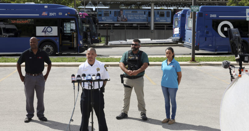 Forest Park Police Deputy Chief Christopher Chin gives a news briefing outside the CTA Forest Park station, after a shooting in Forest Park, Illinois, on Monday.