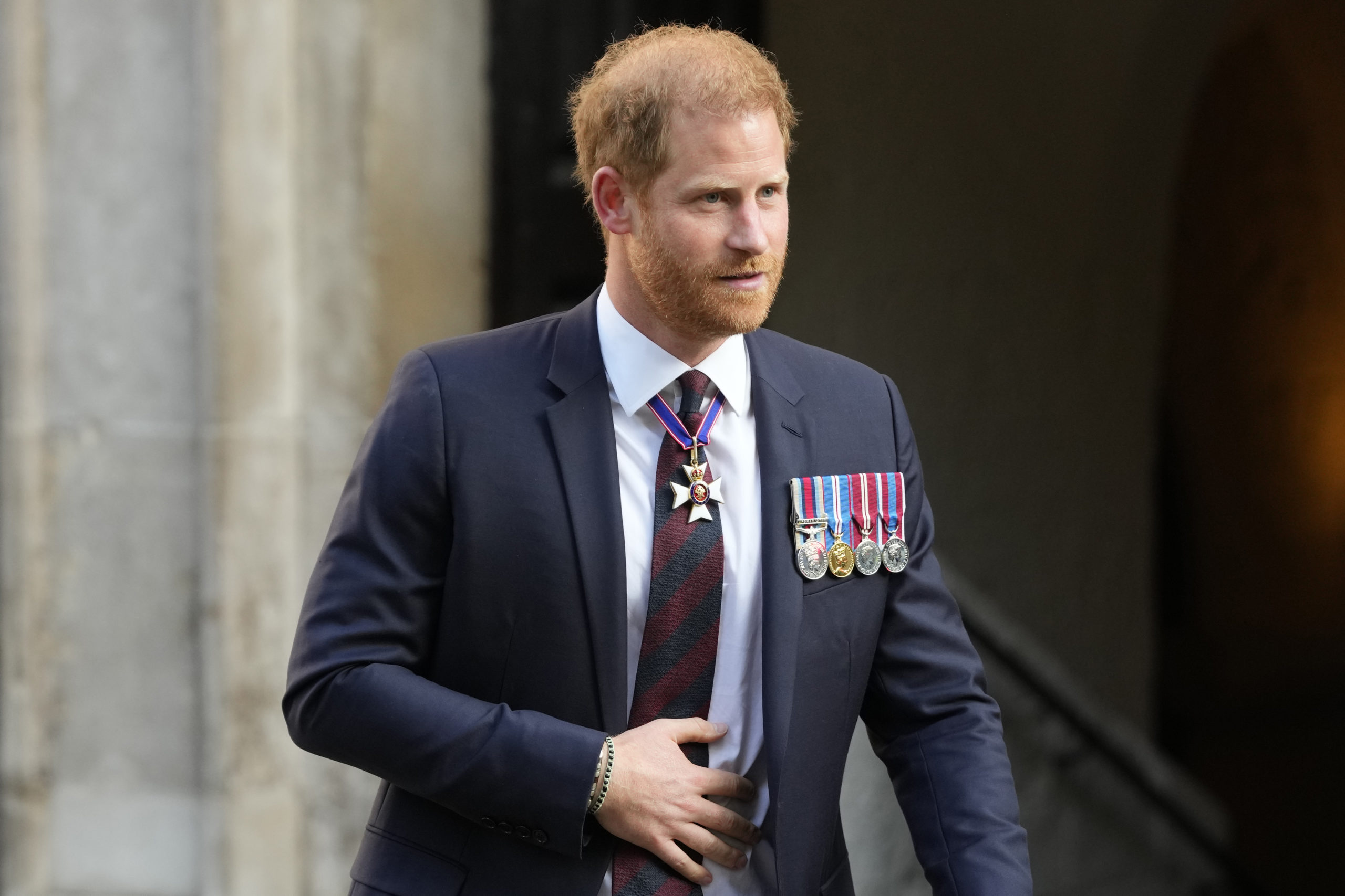 Britain's Prince Harry leaves after attending an Invictus Games Foundation 10th Anniversary Service of Thanksgiving at St Paul's Cathedral in London, on May 8, 2024. Prince Harry, actor Matt Damon, and World Central Kitchen founder Jose Andres are set to speak at the 2024 Clinton Global Initiative annual meeting in New York on September 23 and 24, the Clinton Foundation announced Thursday.