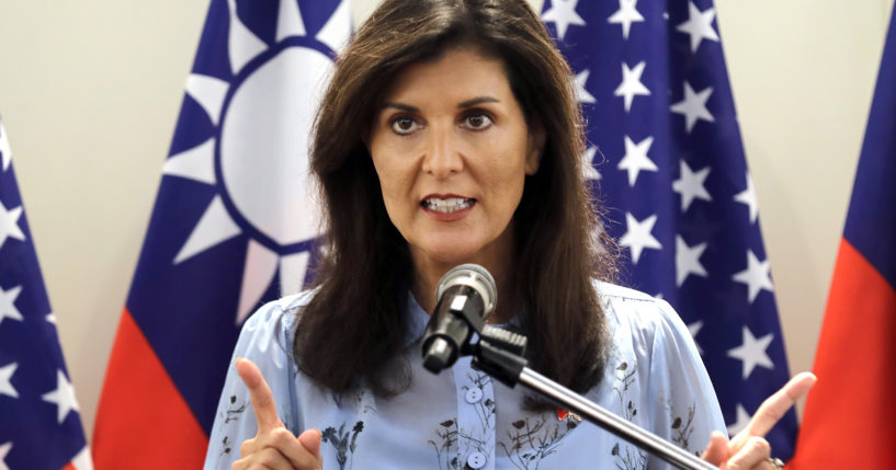 Nikki Haley, former United States Ambassador to the United Nations, speaks to media during her press conference before leaving Taipei, Taiwan, Saturday, August 24, 2024.