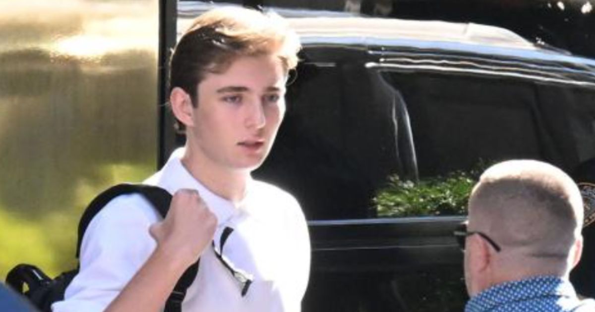 Barron Trump is pictured arriving at his first day of classes at New York University in New York City Wednesday