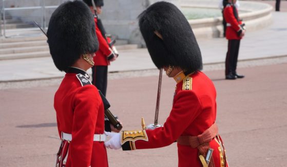 Members of the Welsh Guards outside Buckingham Palace during the ceremonial welcome for start of the State Visit to Britain by the Japanese Emperor and Empress on June 25, 2024, in London.