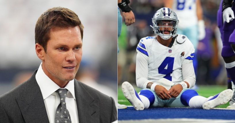 While announcing the Cowboys and Ravens game on Sunday, Tom Brady, left, expressed frustration with the Cowboys and their continued penalties.