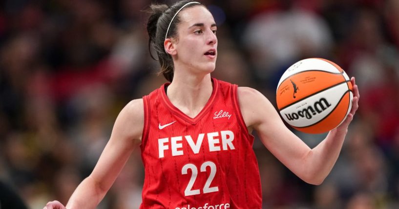 Indiana Fever rookie Caitlin Clark dribbles the ball in the second quarter against the Las Vegas Aces in Indianapolis, Indiana, on Wednesday.