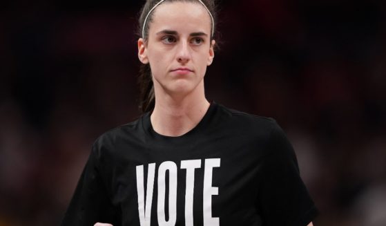 Caitlin Clark of the Indiana Fever warms up before the game against the Las Vegas Aces in Indianapolis, Indiana, on Wednesday.