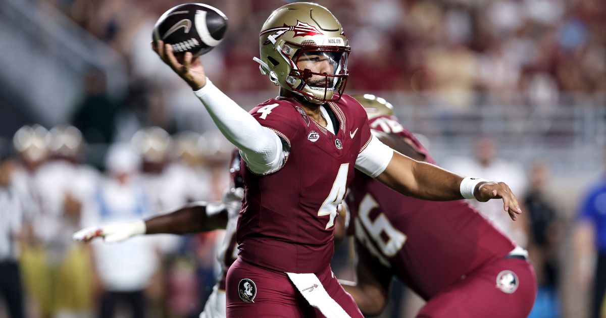 Florida State Seminoles quarterback DJ Uiagalelei passes the ball during the game against the Boston College Eagles in Tallahassee, Florida, on Monday.