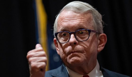 Ohio Governor Mike DeWine speaking at a campaign stop in Moraine, Ohio, in 2022.