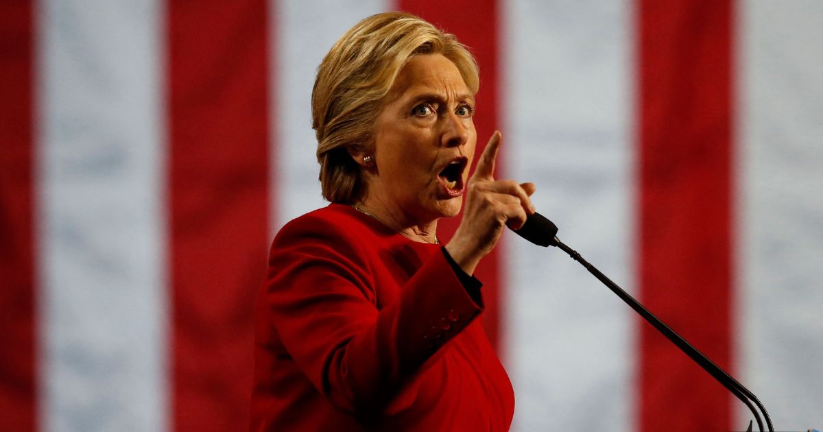 Then-Democratic presidential nominee Hillary Clinton is seen making a speech in Allendale, Michigan, during her 2016 campaign.