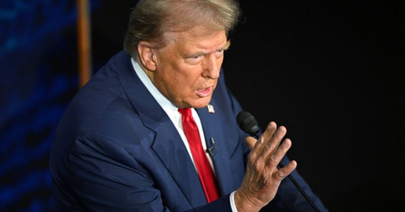 Former President Donald Trump speaks during Tuesday's presidential debate against Vice President Kamala Harris in Philadelphia, Pennsylvania.