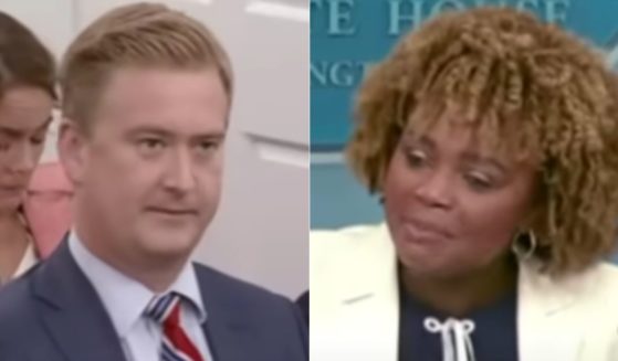 During Tuesday's White House media briefing, Fox News correspondent Peter Doocy, left, asked White House press secretary Karine Jean-Pierre, right, about Kamala Harris' fake accent.