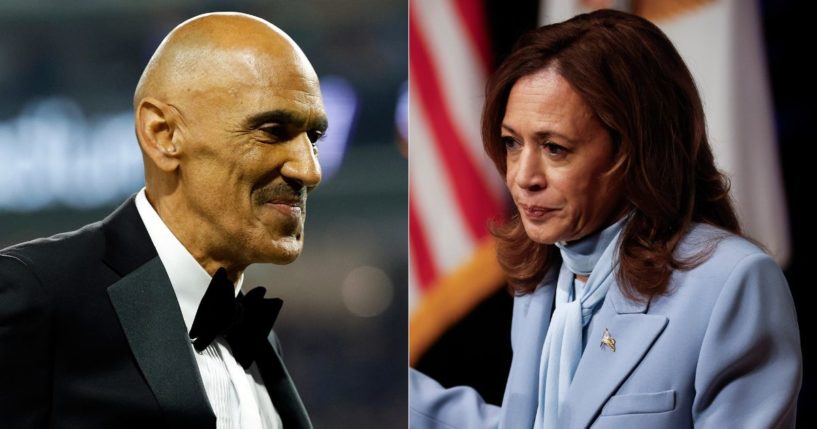 Legendary NFL coach Tony Dungy, left, dismantled Vice President Kamala Harris, right, on social media over her claims that you can keep your faith and be pro-abortion.