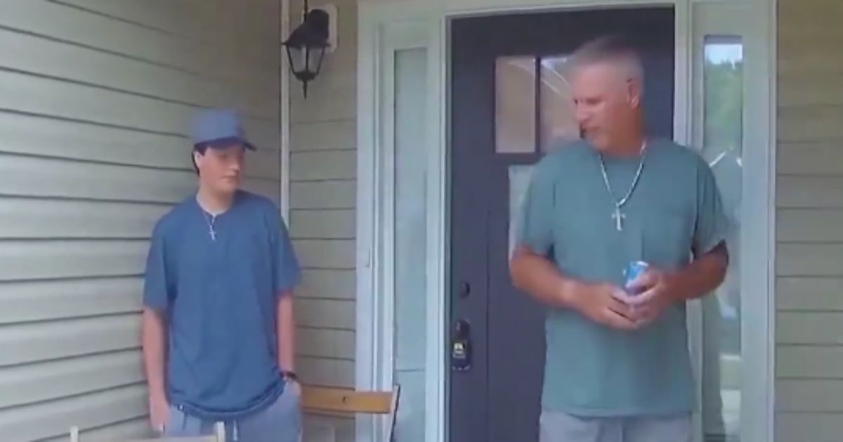 Bodycam footage released by police in Georgia, shows alleged school shooter Colt Gray, left, and his father Colin Gray, right, being questioned by police in 2023.