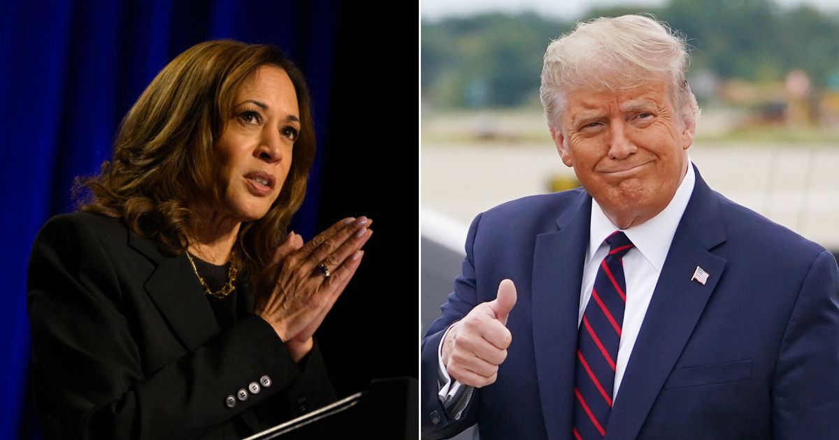 Vice President Kamala Harris, left, sent a fundraising email to her supporters highlighting former President Donald Trump's lead in the polls for several key swing states.