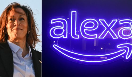 Amazon’s Alexa devices, right, have been caught with an “error” that endorses Vice President Kamala Harris, left.