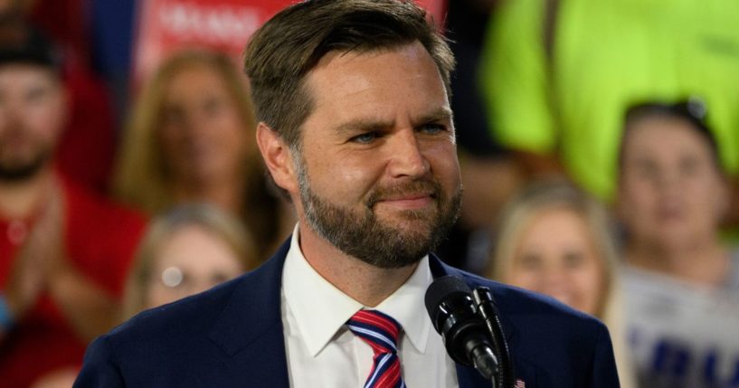 Sen. J.D. Vance speaks at a rally at trucking company in Erie, Pennsylvania, on Wednesday.