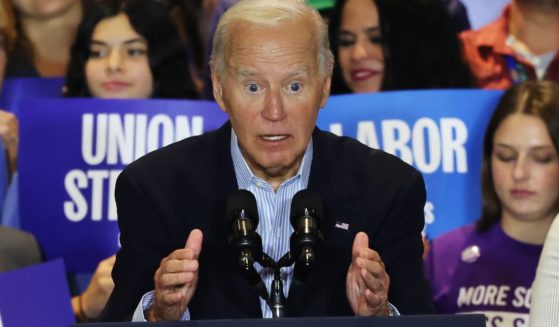 President Joe Biden speaks during a campaign event for Democratic presidential nominee and Vice President Kamala Harris In Pittsburgh, Pennsylvania, on Monday.