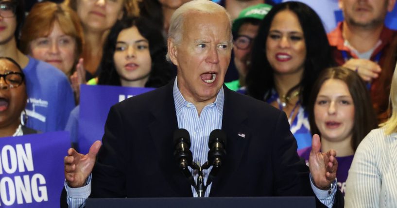 President Joe Biden speaks during a campaign event for Democratic presidential nominee Vice President Kamala Harris in Pittsburgh, Pennsylvania, on Monday.