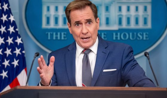 White House National Security Council communications adviser John Kirby speaks during a news conference in the Brady Press Briefing Room at the White House on Monday.