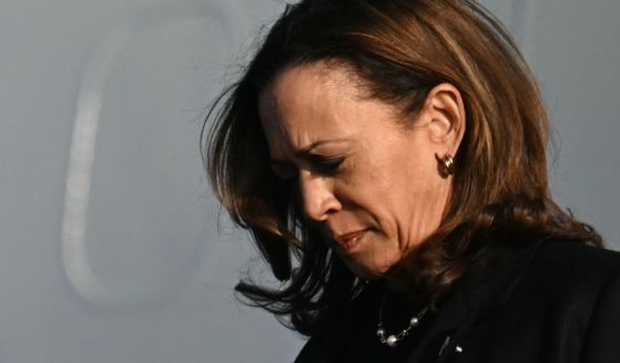 Vice President Kamala Harris steps off Air Force Two upon arrival at Philadelphia International Airport in Philadelphia, Pennsylvania, on Monday.